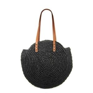 NWT black boho-chip straw bag